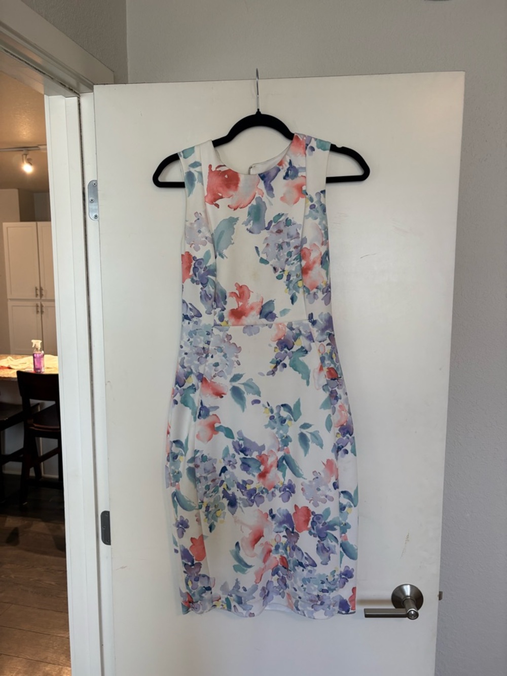 Calvin Klein White Midi Dress with Coral & Lavender Florals